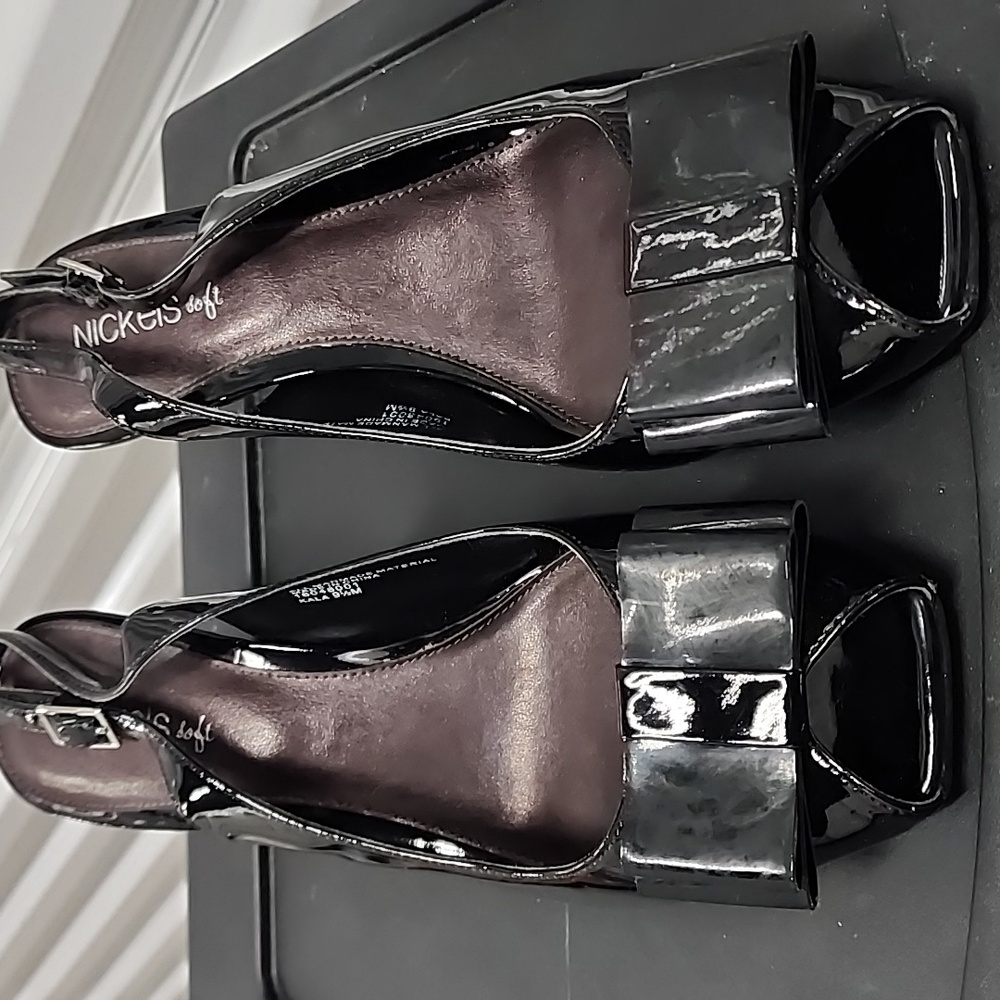 Black Nickels soft buckle heels